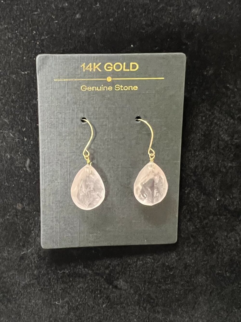 14K Solid Gold Genuine Rose Quartz Teardrop Dangle Earrings Faceted 3.42G